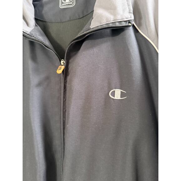 Champion Full Zip Jacket Mens L Script Logo Gray Colorblock Windbreaker - Picture 2 of 6